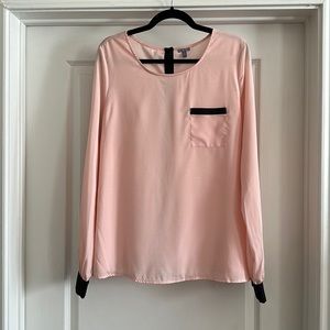 Pink & black sheer blouse with back buttons